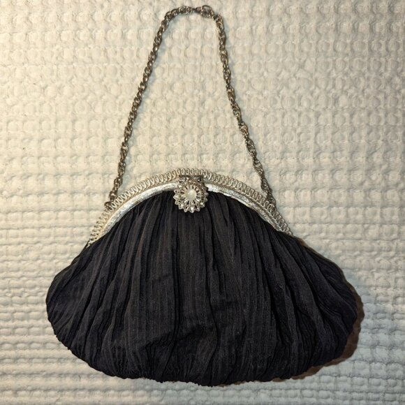 Vintage Pleated Evening Mini Bag Black Short Chain Elegant & Delicate - Picture 5 of 9